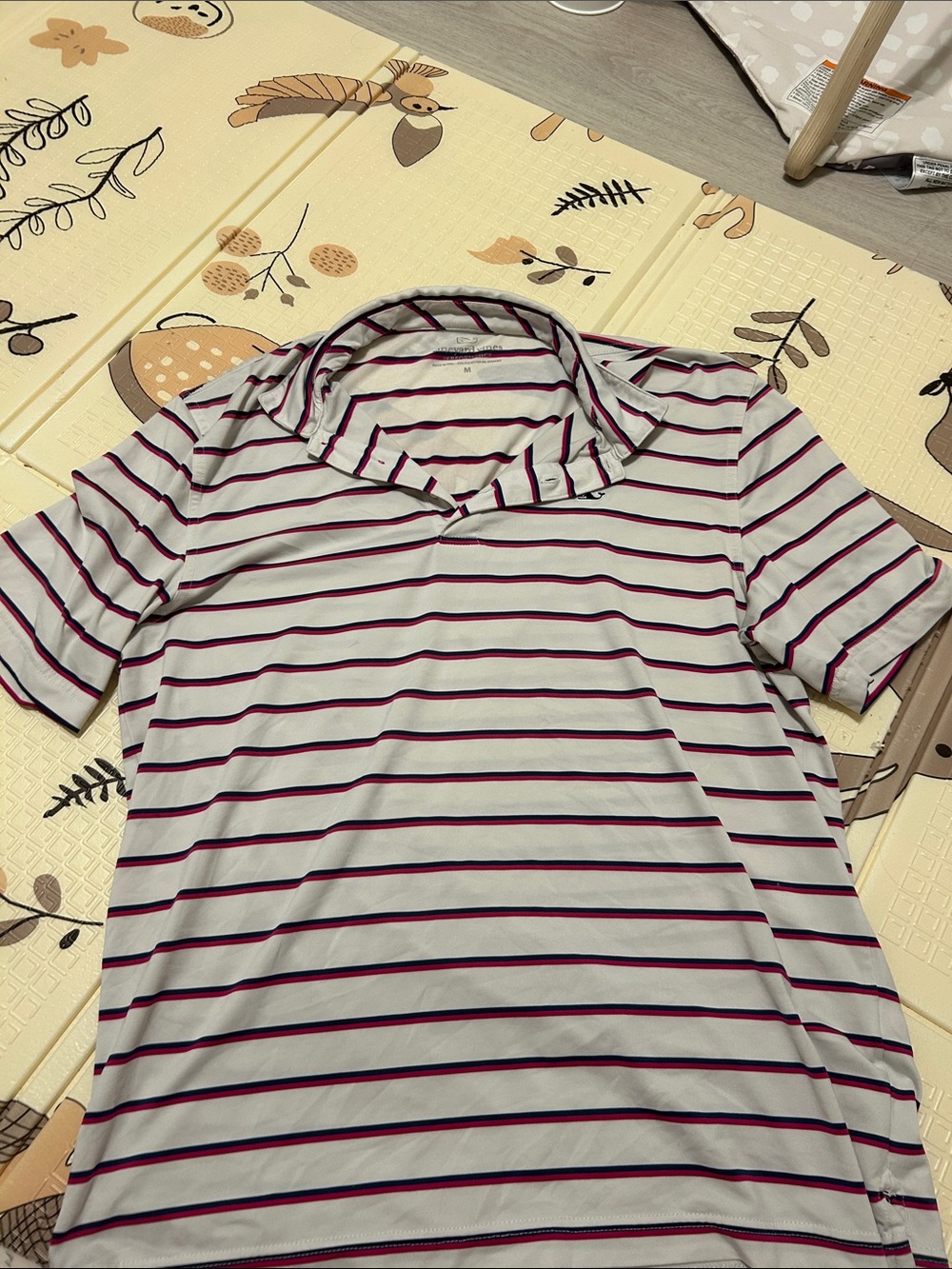 Vineyard Vines White Short Sleeve Stripe Top with Navy & Pink